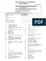 PTU ENTRANCE TEST FOR PHD PROGRAMME