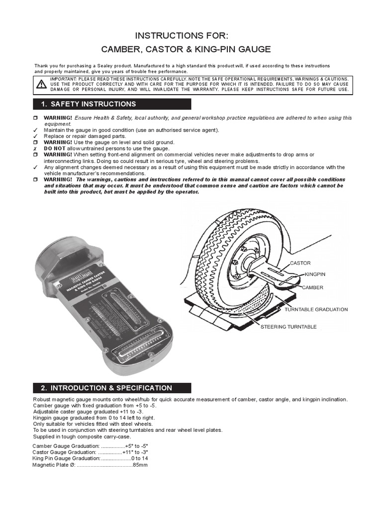 C12 Kingpin-Camber-Caster Instruction | PDF | Vehicles | Vehicle Technology