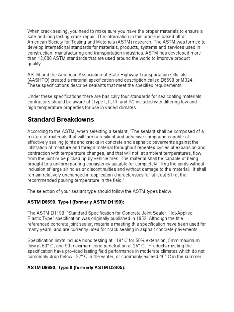 Standard Breakdowns ASTM D6690, Type I (Formerly ASTM D1190) PDF