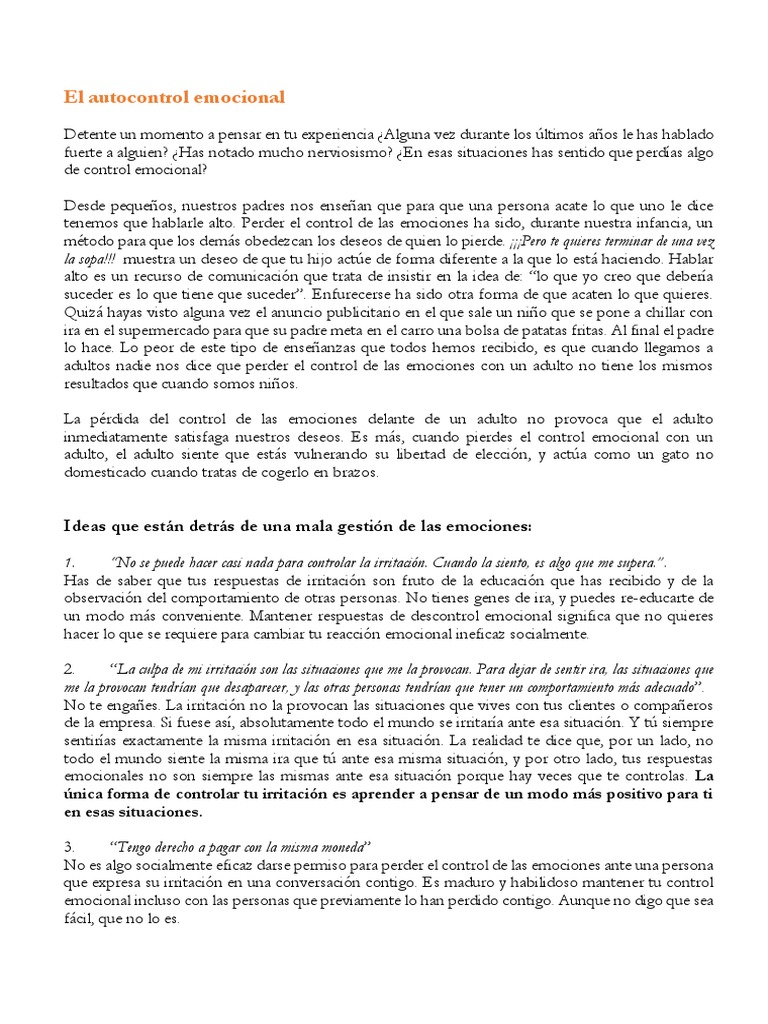 El Autocontrol Emocional | PDF | Ira | Las emociones