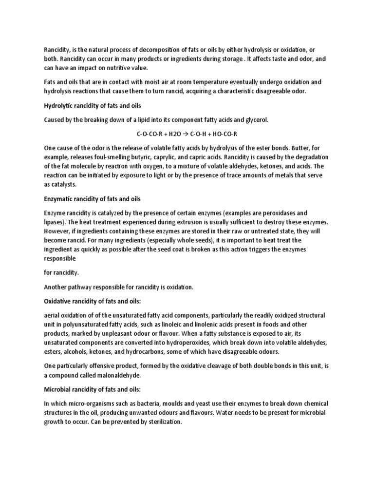 Hydrolytic Rancidity of Fats and Oils PDF Antioxidant Fat