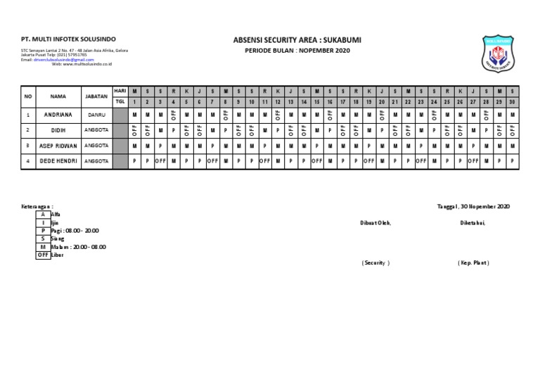 Absensi Security PT Multi Infotek | PDF