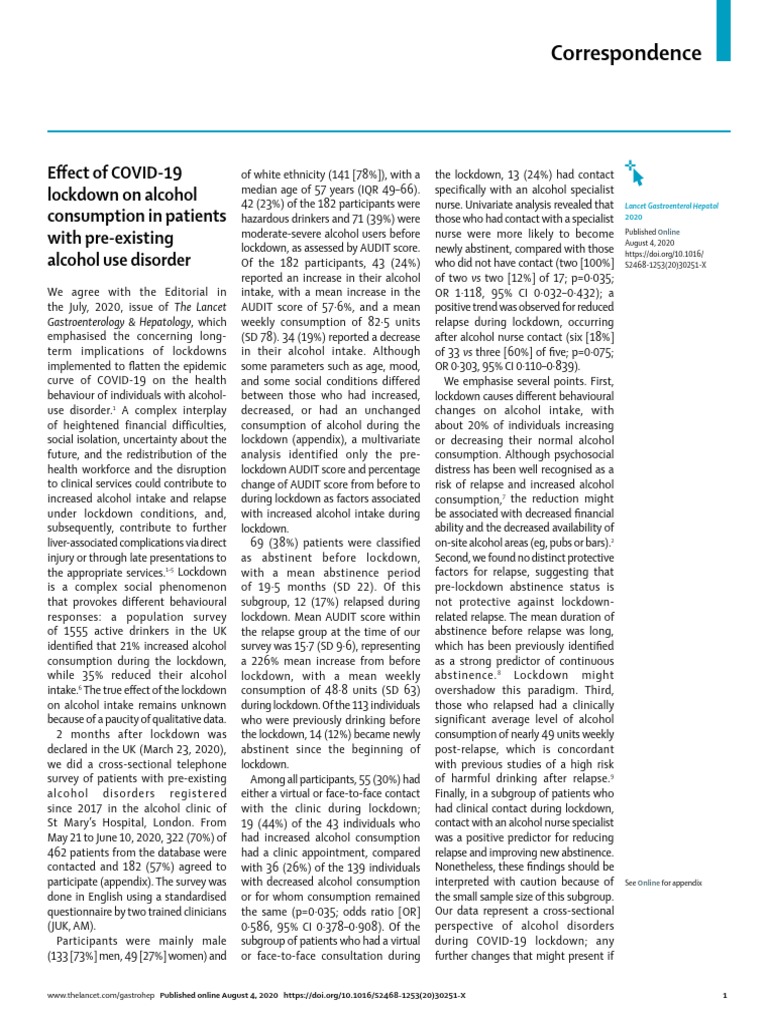 Effects of Covid 19 Lockdown On Alcohol Consumption | PDF | Alcoholism ...