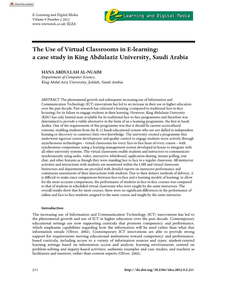 The Use of Virtual Classrooms in E-Learning: A Case Study in King ...