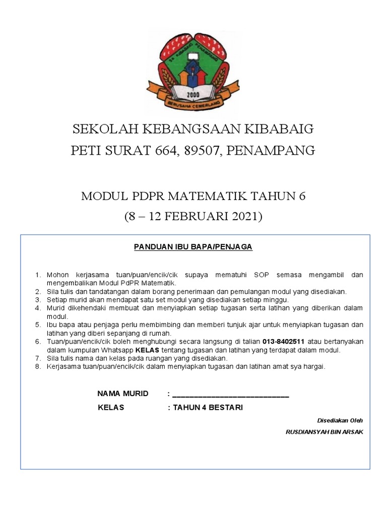Modul PdPR Matematik Tahun 6 | PDF