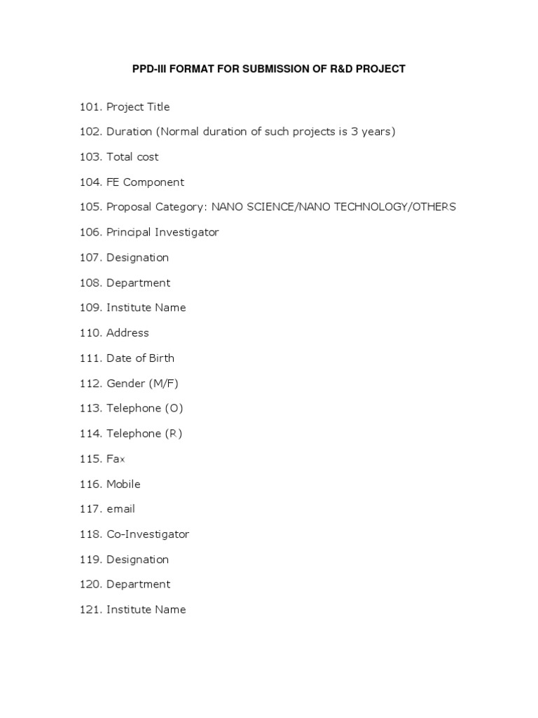 R&D Project Proposal Submission Format | PDF | Science And Technology ...