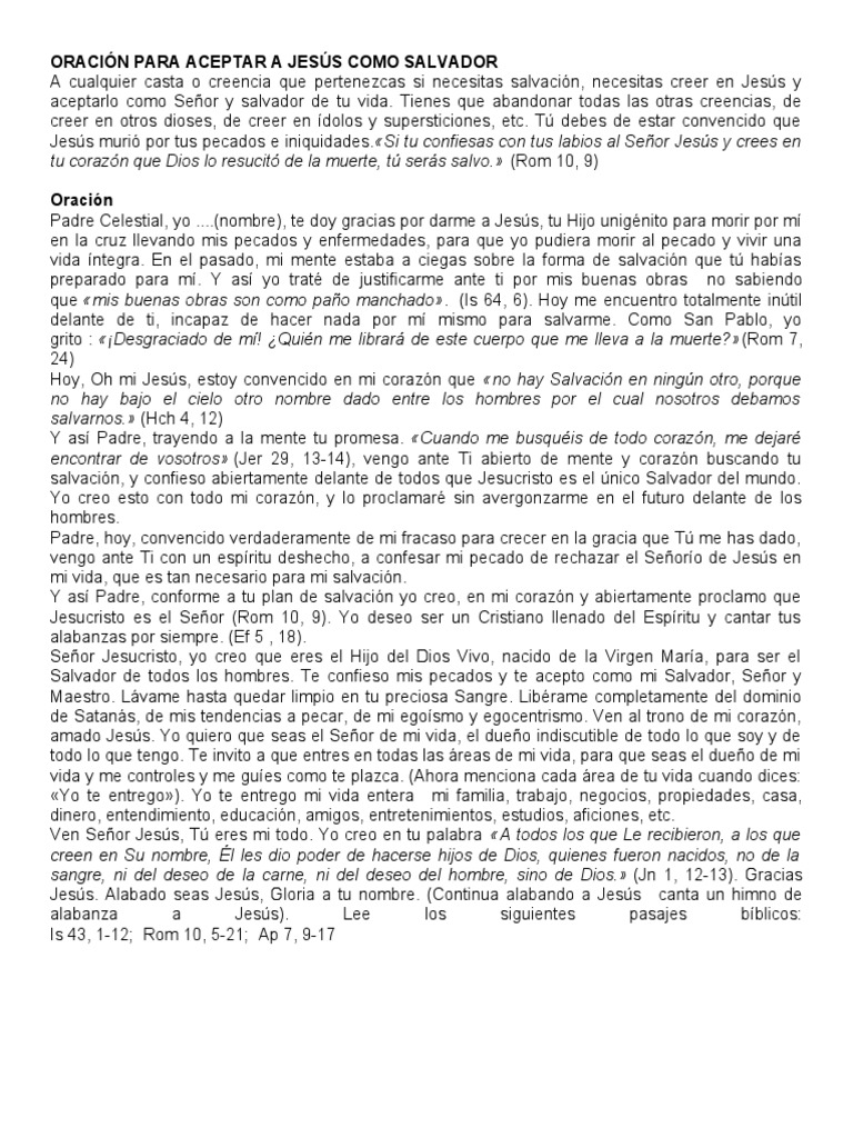 Oración para Aceptar A Jesús Como Salvador PDF Cristo (título