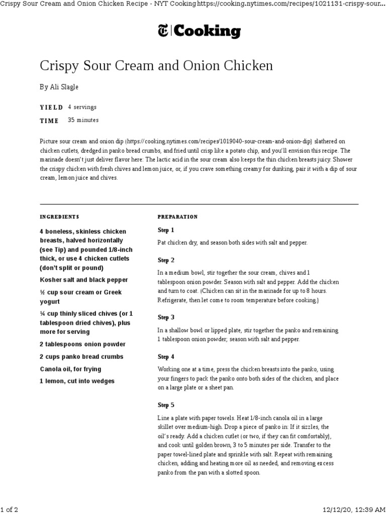 A Crispy Take on Sour Cream and Onion Flavor Coating Chicken Cutlets