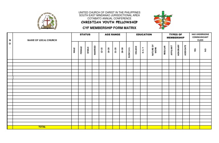 CYF Membership Form Matrix | PDF | Western Christianity | Christian ...