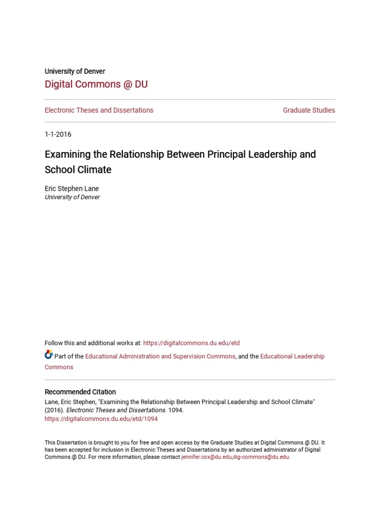 Principal Leadership and School Climate Study | PDF | Transformational ...