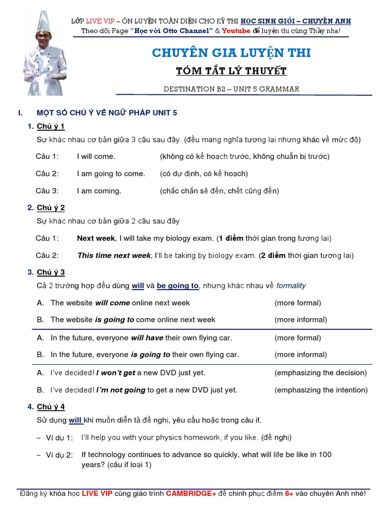 Tóm tắt Unit 5 - Destination B2 (Grammar) Otto Channel | PDF