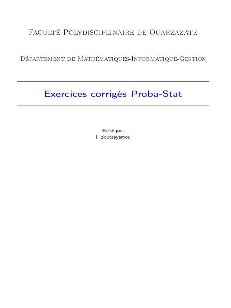 Exercices Corrigés de Proba-Stat S3 | PDF | Espérance mathématique ...