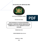 Evaluación de la calidad de biodiesel a partir de aceites residuales de comedor de la UNCPU mediante catálisis alcalina