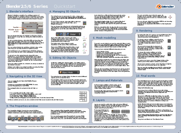 Blender 2.5/6 Quickstart Guide | PDF | Blender (Software) | Keyboard ...
