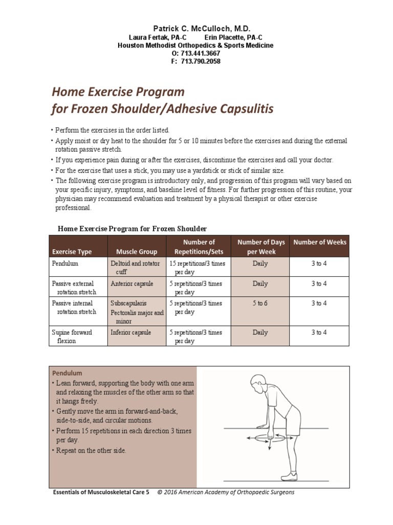 Home Exercise Program For Frozen Shoulder/Adhesive Capsulitis PDF