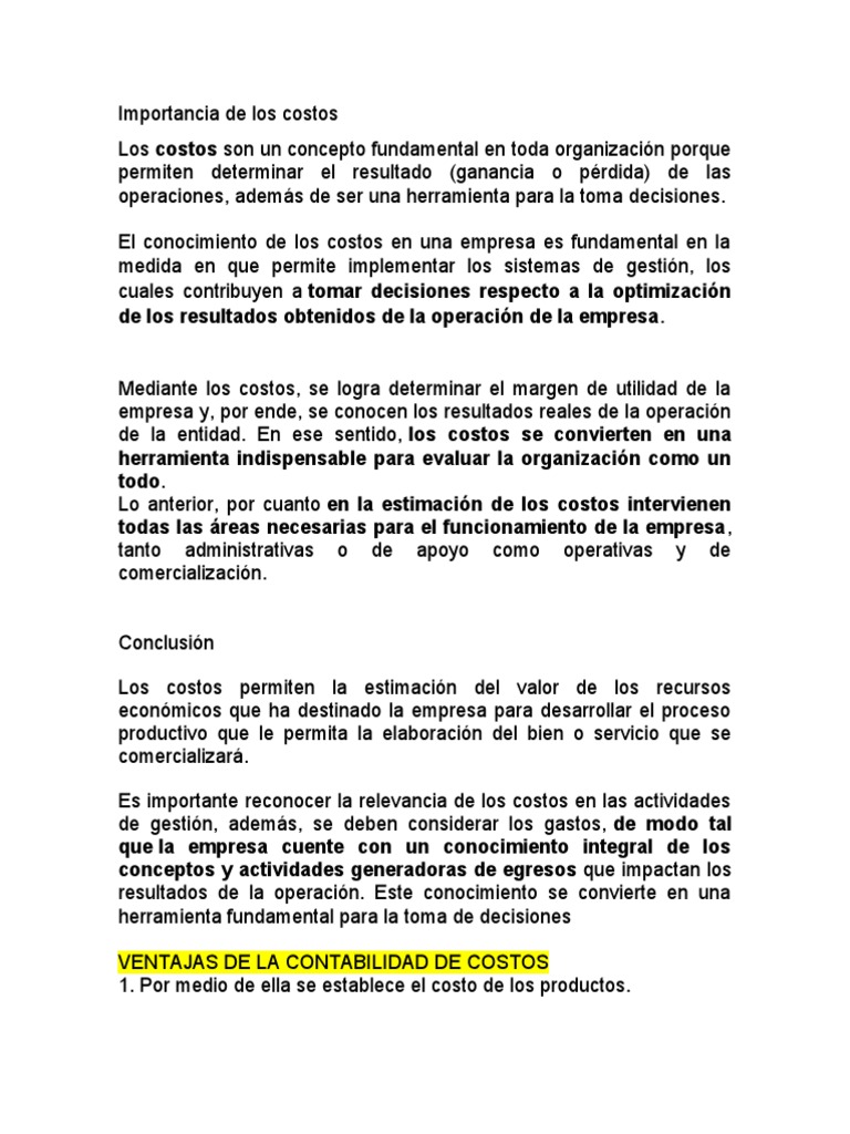 Importancia de Los Costos | PDF | Costo | Empresas