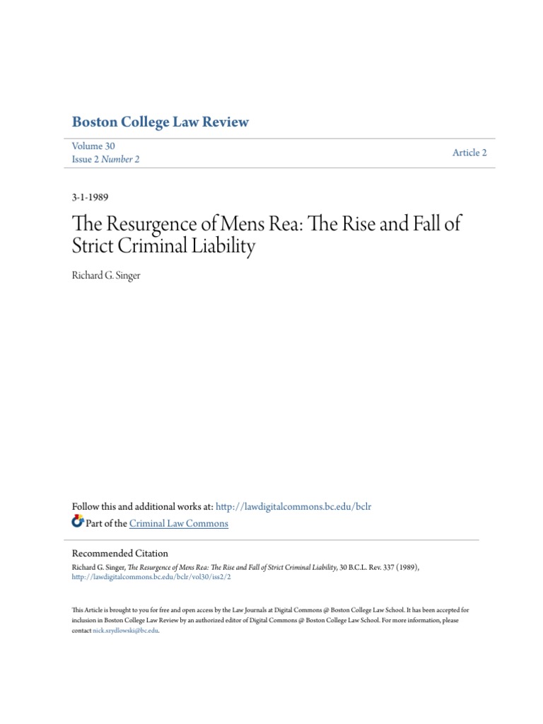 The Resurgence of Mens Rea - The Rise and Fall of Strict Criminal | PDF ...