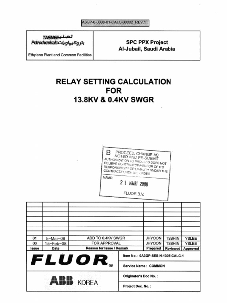 Relay Setting Calculation For 13.8KV and 0.4KV SWGR PDF
