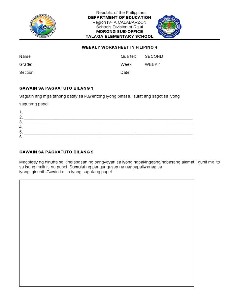 ANSWER SHEET Filipino Quarter 2 GRADE 4 | PDF