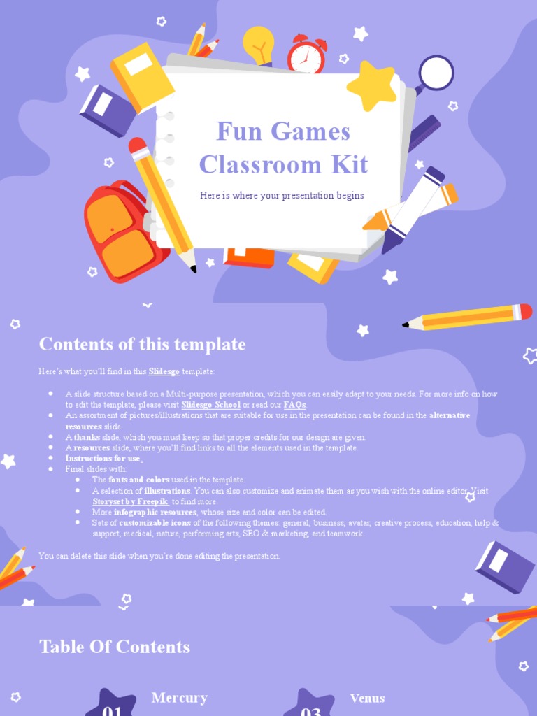Fun Games Classroom Kit by Slidesgo PDF Solar System