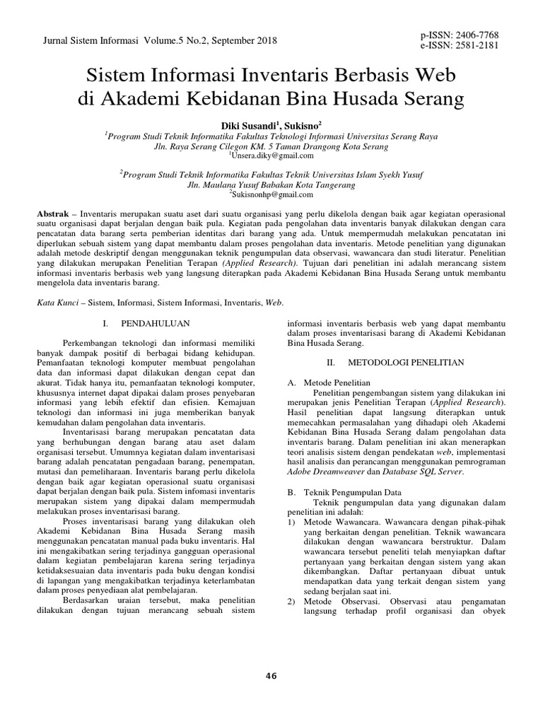 Sistem Informasi Inventaris Web Bina Husada | PDF