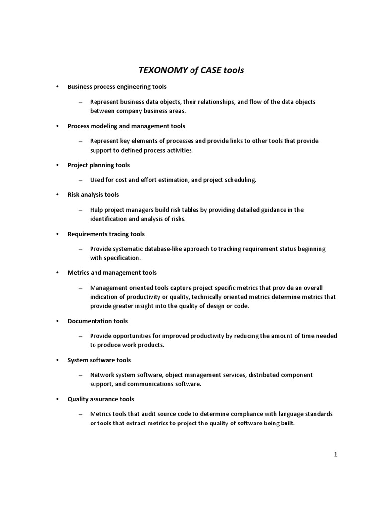 Texonomy of Case Tools Business Process Engineering Tools PDF Software Prototyping