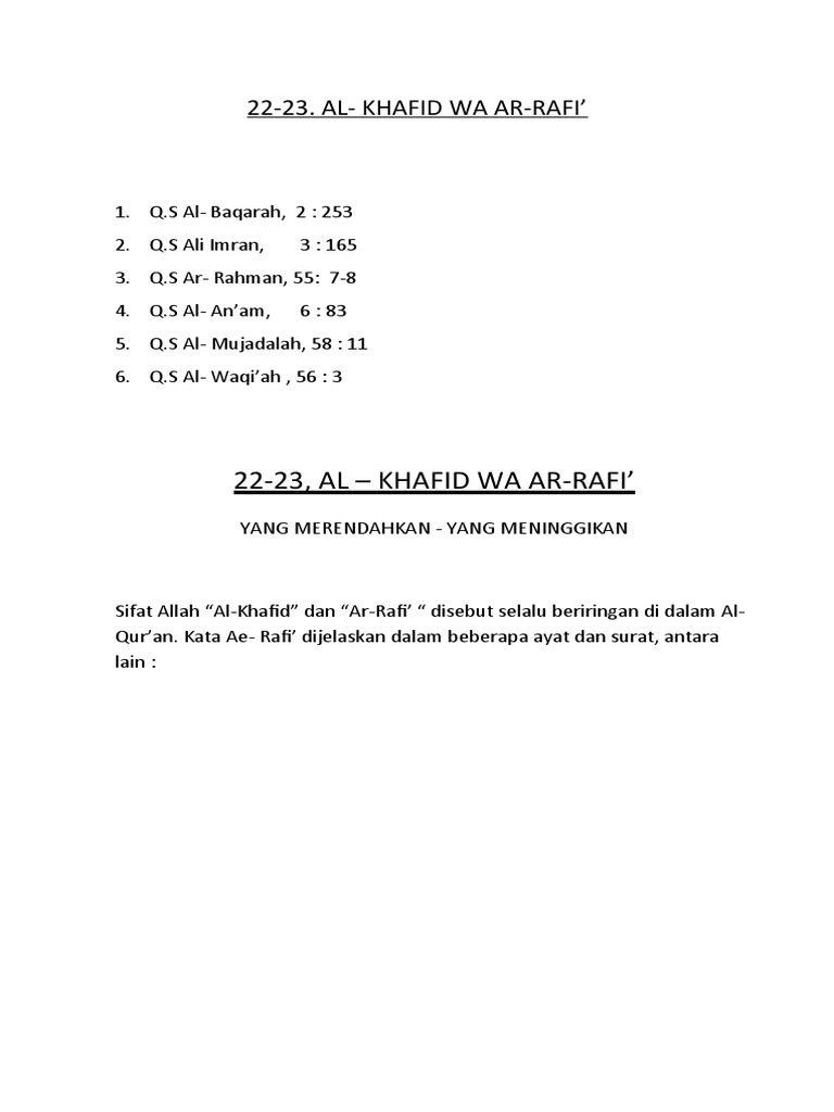 Sifat Allah: Al-Khafid dan Ar-Rafi | PDF | Agama & Spiritualitas