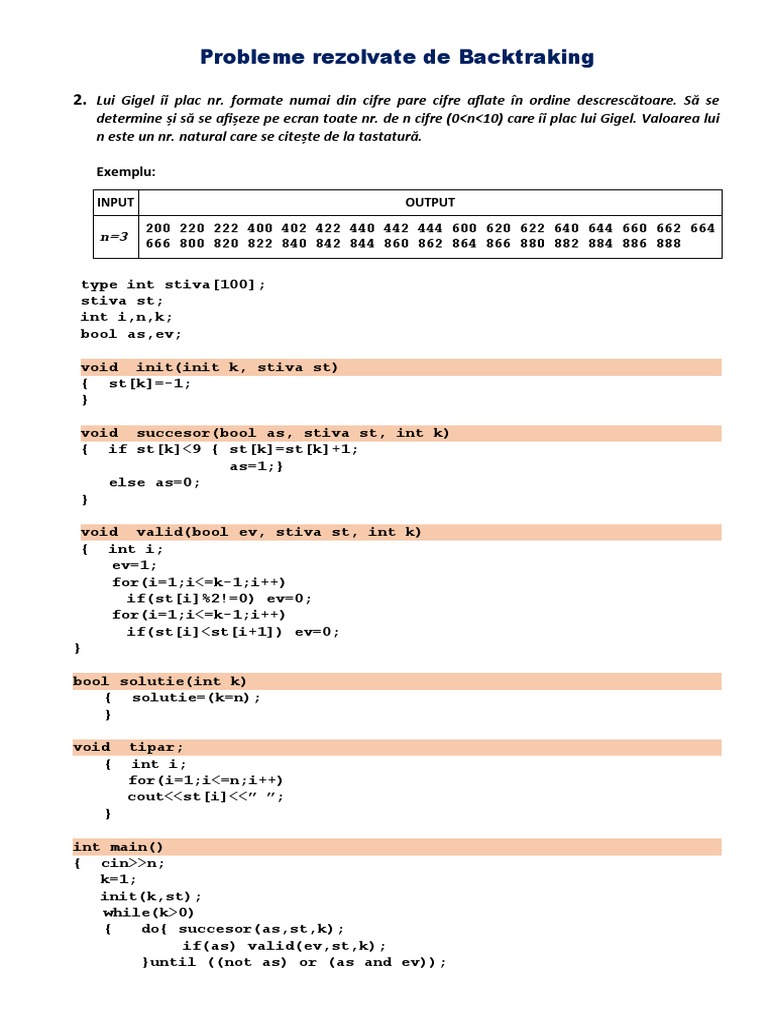 Backtracking - 5 Probl. Rezolvate | PDF