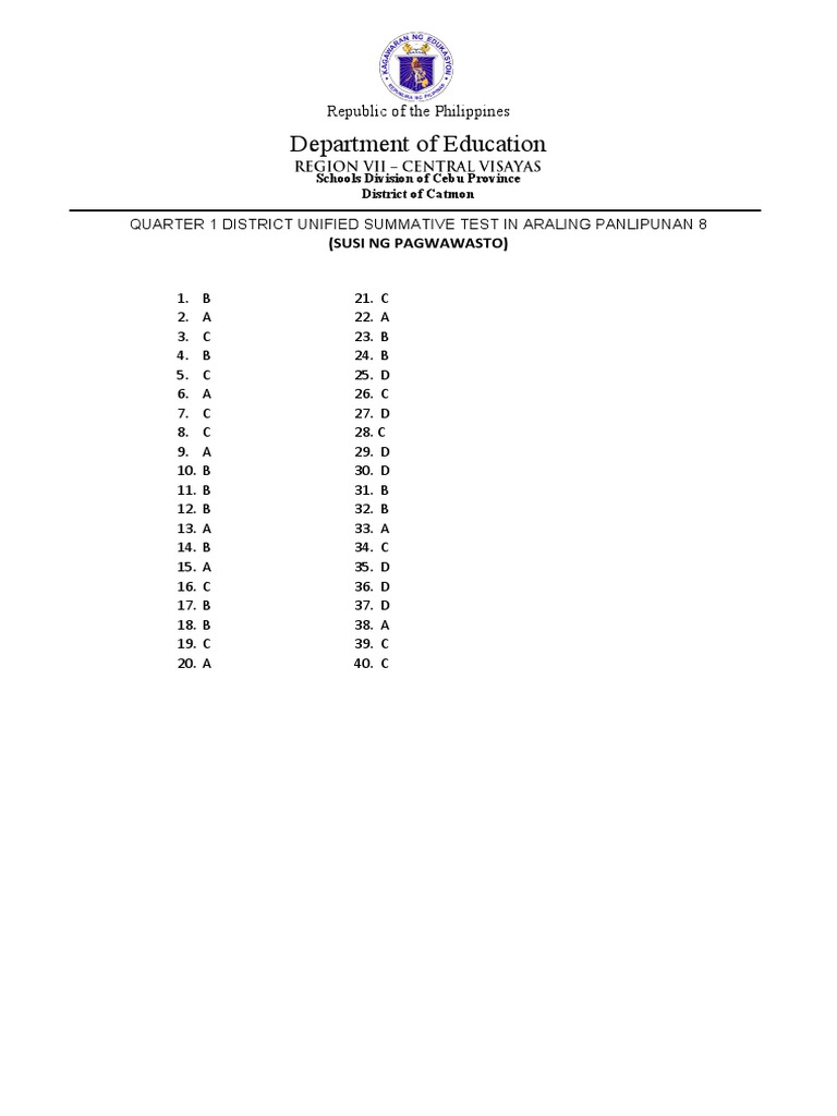 AP-8-District Unified Summative Test Answer Key | PDF