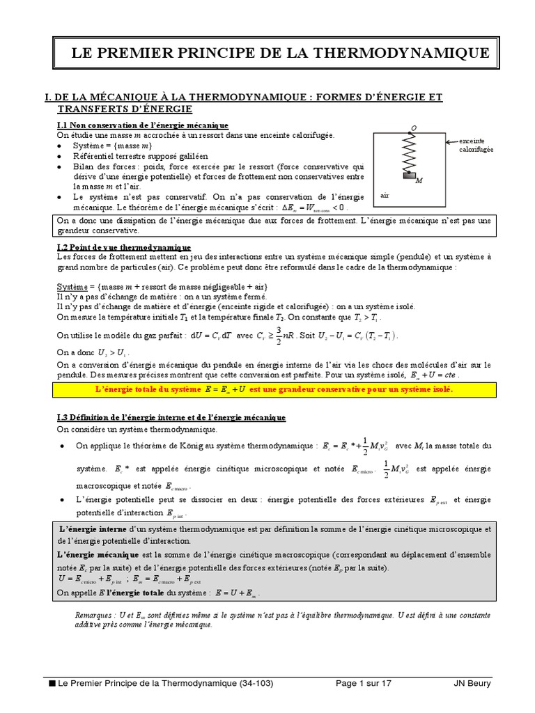 Premier Principe de la Thermodynamique | PDF | Transfert thermique ...