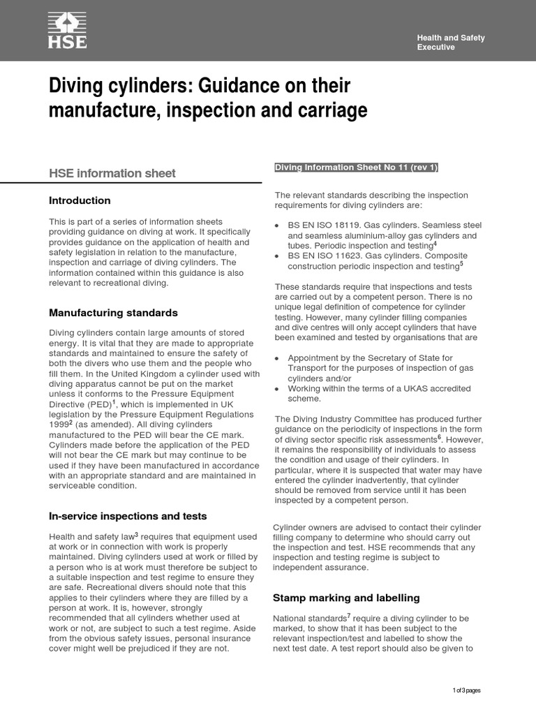 Diving Cylinders Guidance On Their Manufacture, Inspection and