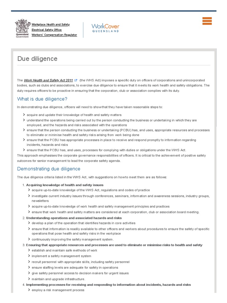 Due Diligence Worksafe Qld.gov Au PDF Due Diligence