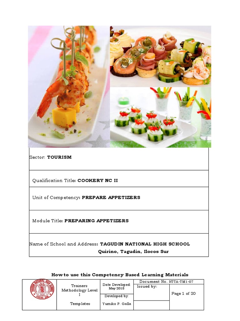 Preparing Appetizers for Cookery NC II | PDF | Vinaigrette | Tools