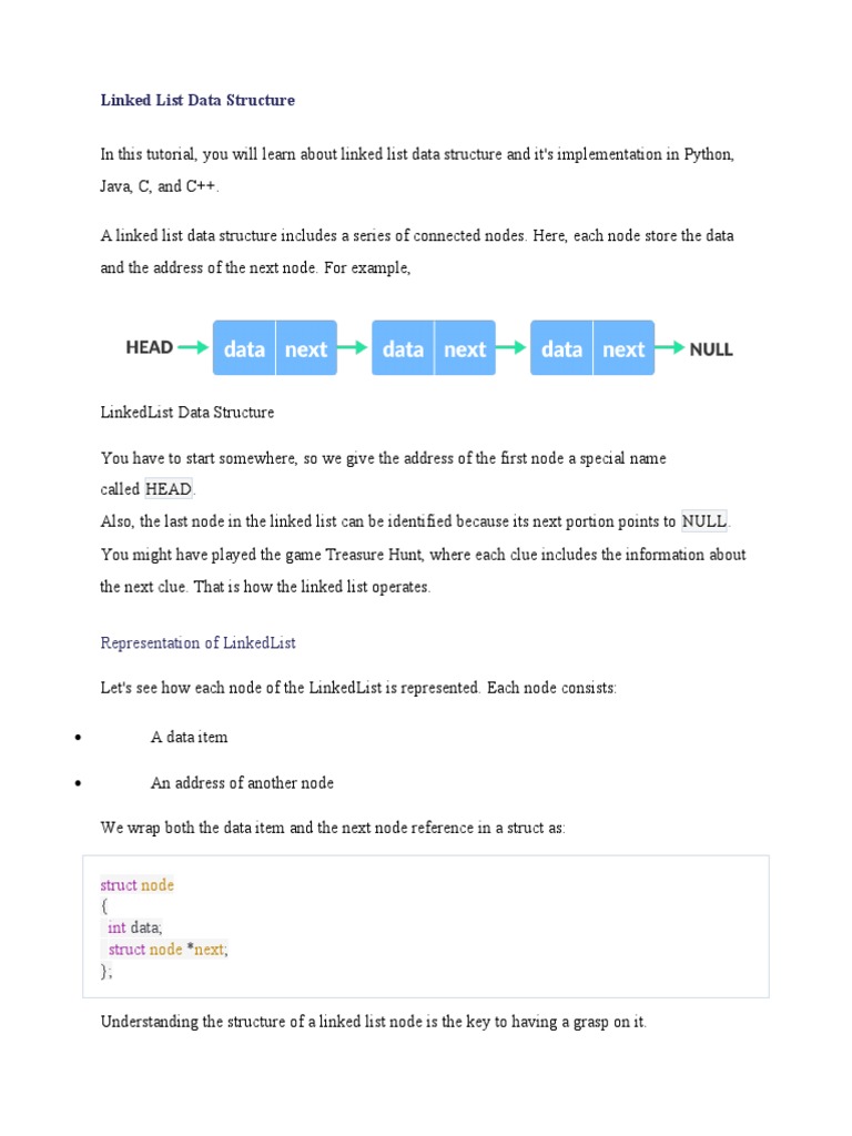 Linked List Data Structure Tutorial | PDF | Pointer (Computer ...