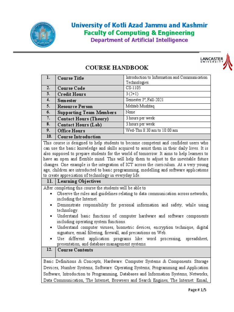 CS-1105 Introduction To ICT Handbook by Mehtab Mushtaq | PDF | Computer ...