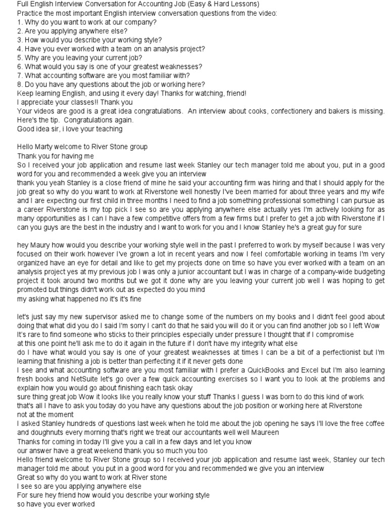 Accounting Job Interview Dialogue | PDF | Interview