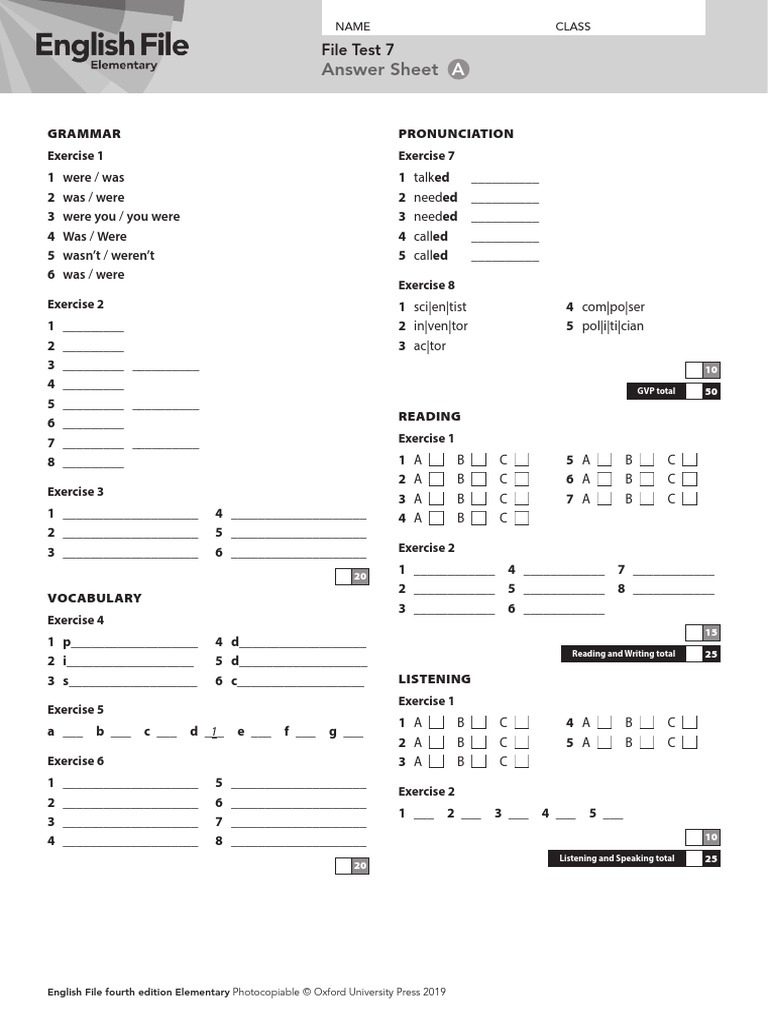 Ef4e File Test 7a Answer Sheet Pdf Human Communication Languages