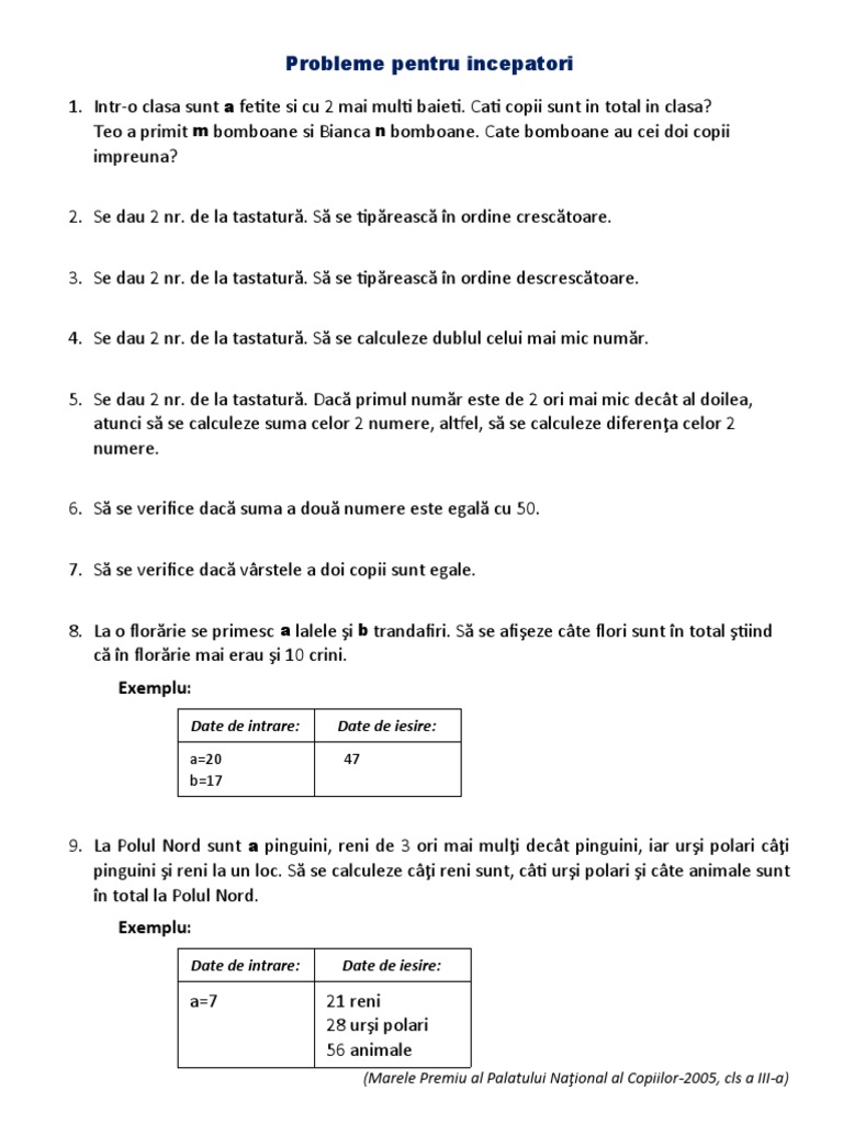 Probleme C++ Pt. Începători - Fisa - 5 | PDF
