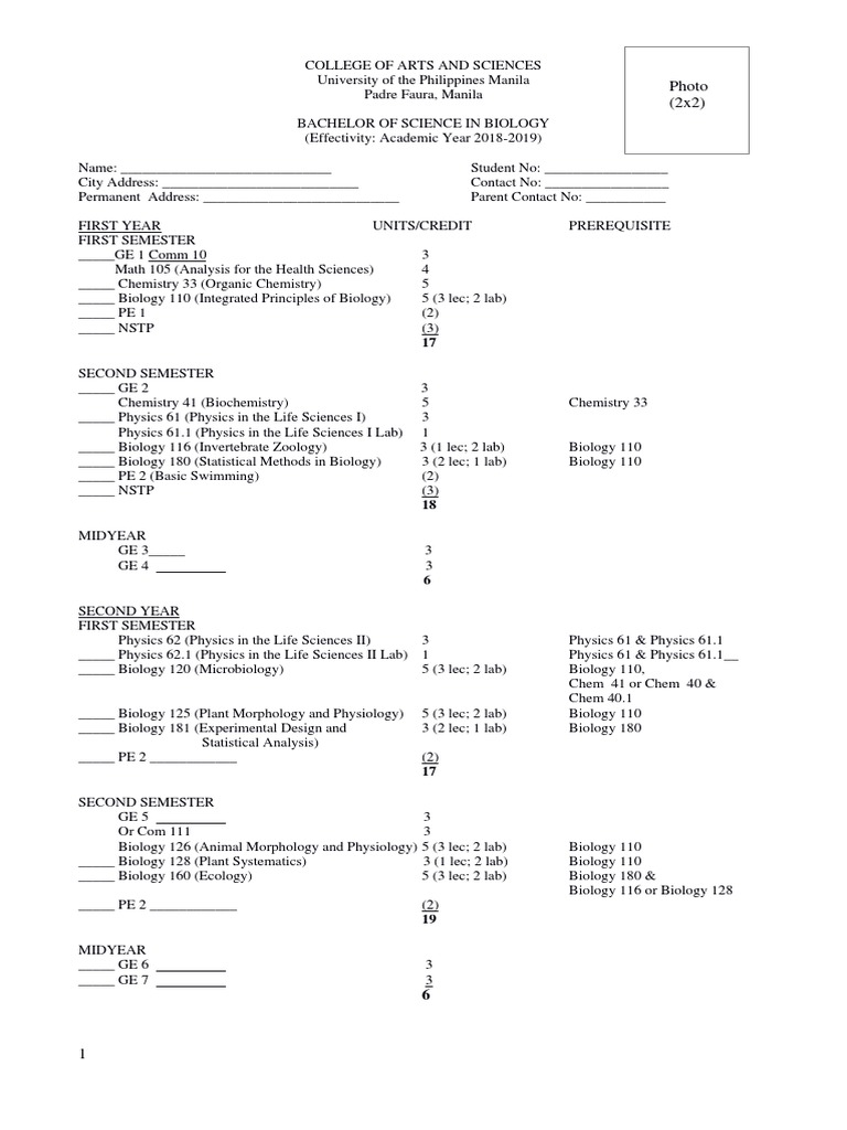 UPM BS BIO Curriculum As of JAN 28 2020 | PDF | Bachelor Of Science ...
