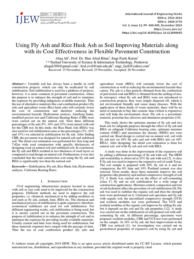 Using Fly Ash and Rice Husk Ash As Soil Improving Materials Along With ...