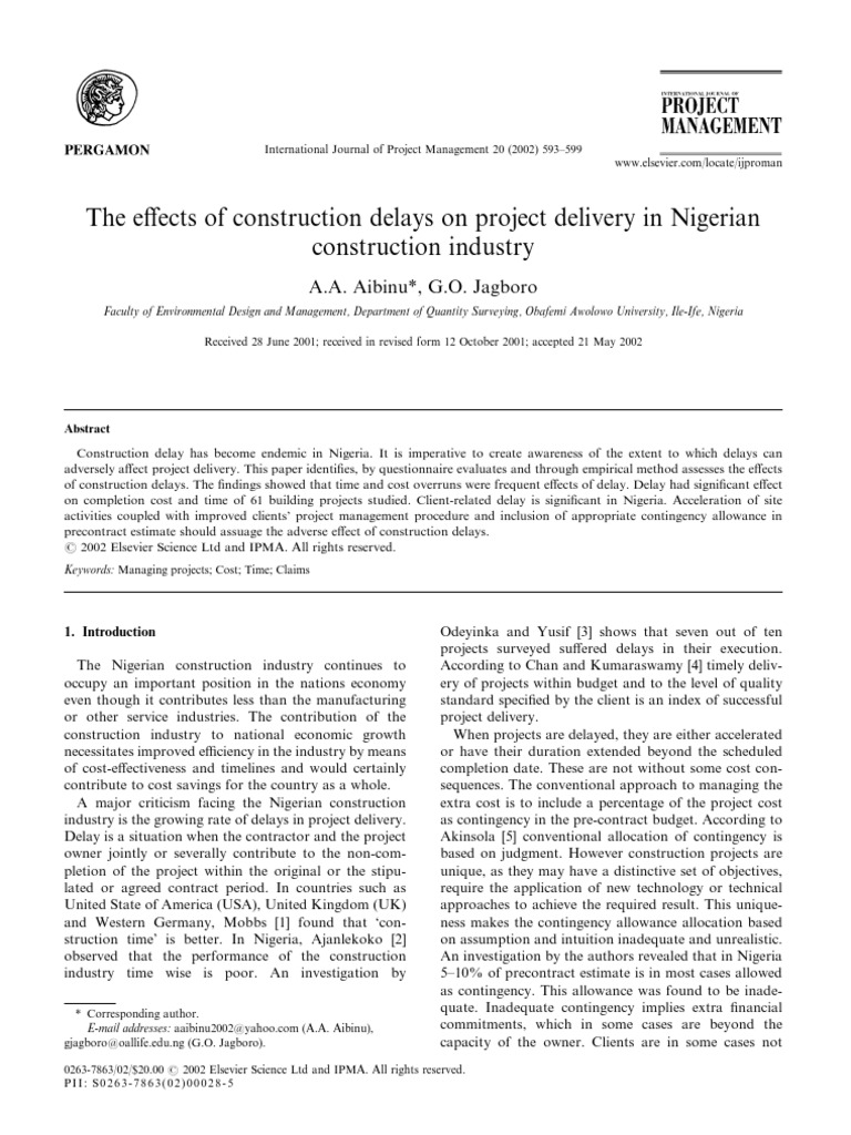 Impact of Construction Delays in Nigeria | PDF | Coefficient Of ...