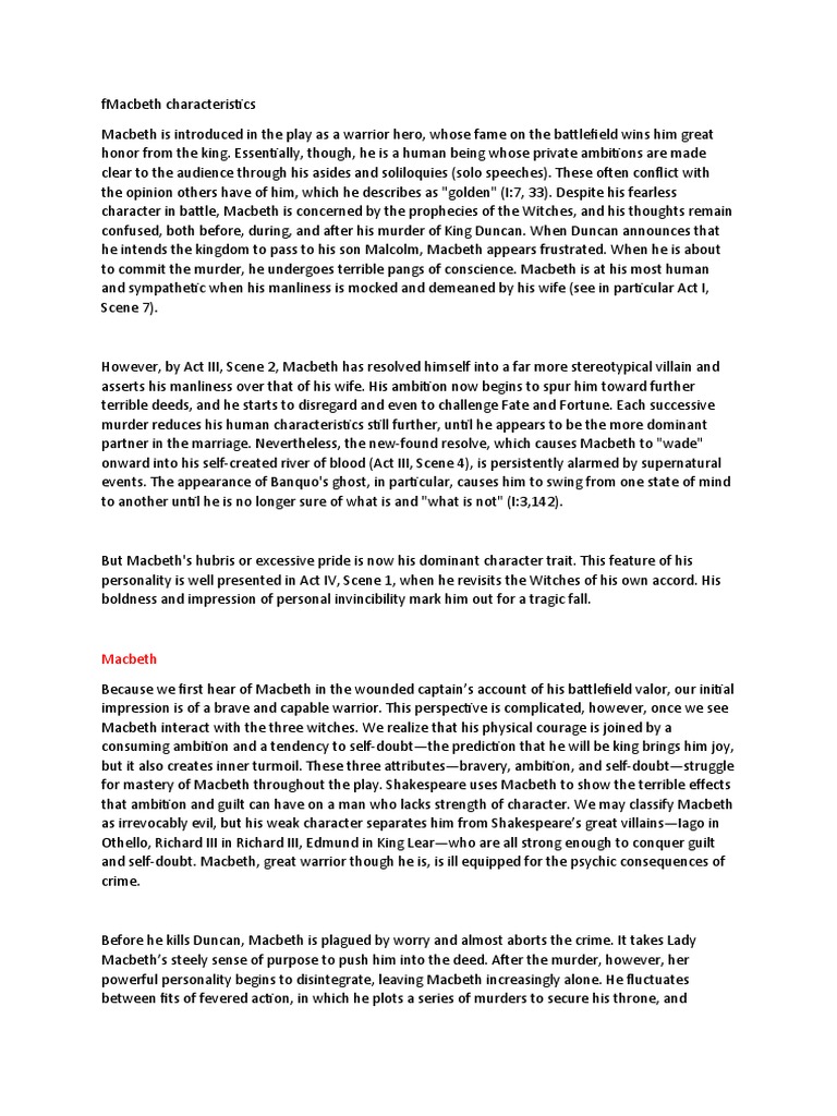 Macbeth Characteristics | PDF | Macbeth | Shakespearean Tragedies