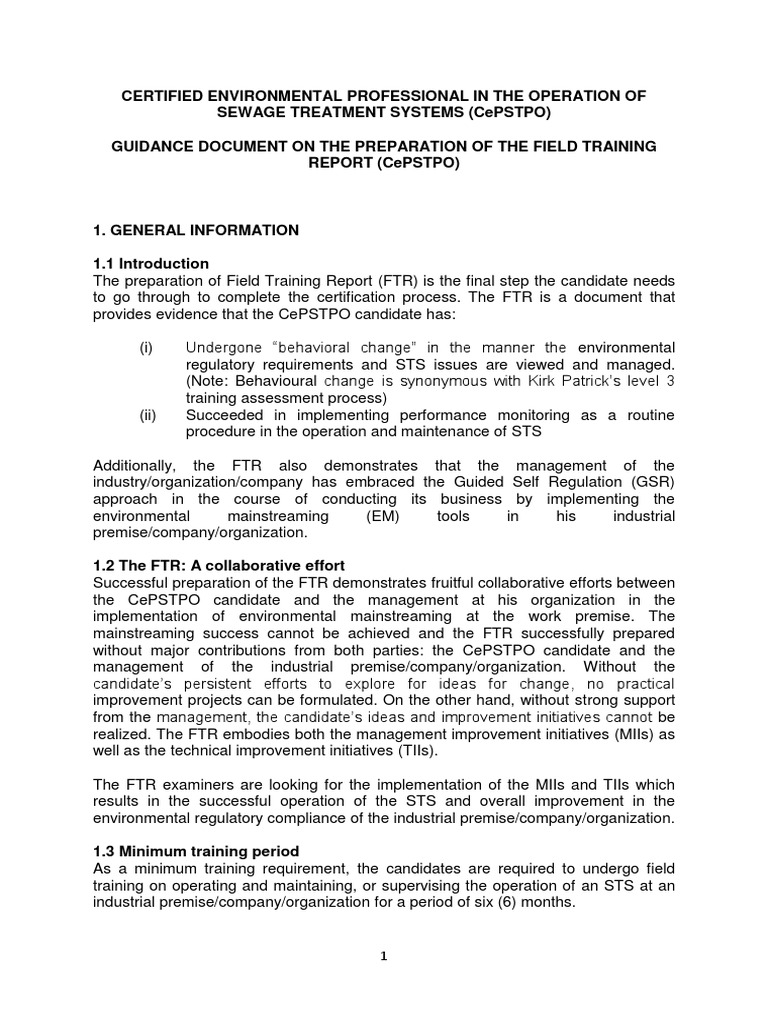 Format For Field Technical Report (2017) For Certified Professional in ...