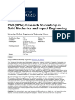 PHD (DPhil) Research Studentship in Solid Mechanics and Impact Engineering at University of Oxford