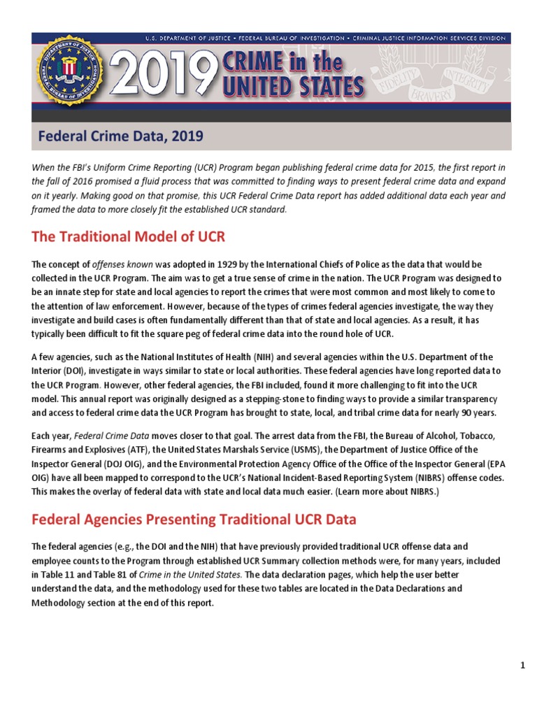 2019 Federal Crime Data | PDF | Uniform Crime Reports | Problem Behavior