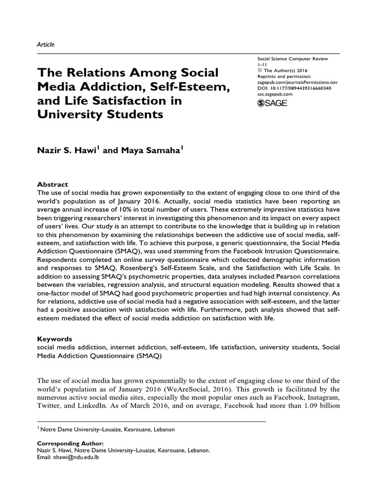 Social Media Addiction and Life Satisfaction | PDF | Social Media ...