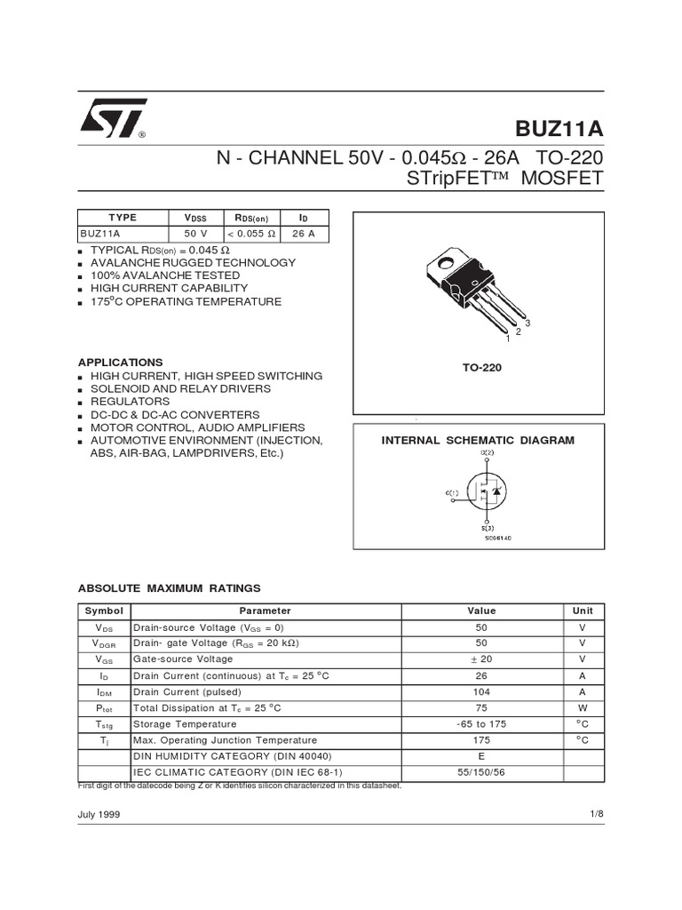 Datasheet BUZ11A - FET Circuito Do Reostato Iluminação Do Painel | PDF ...