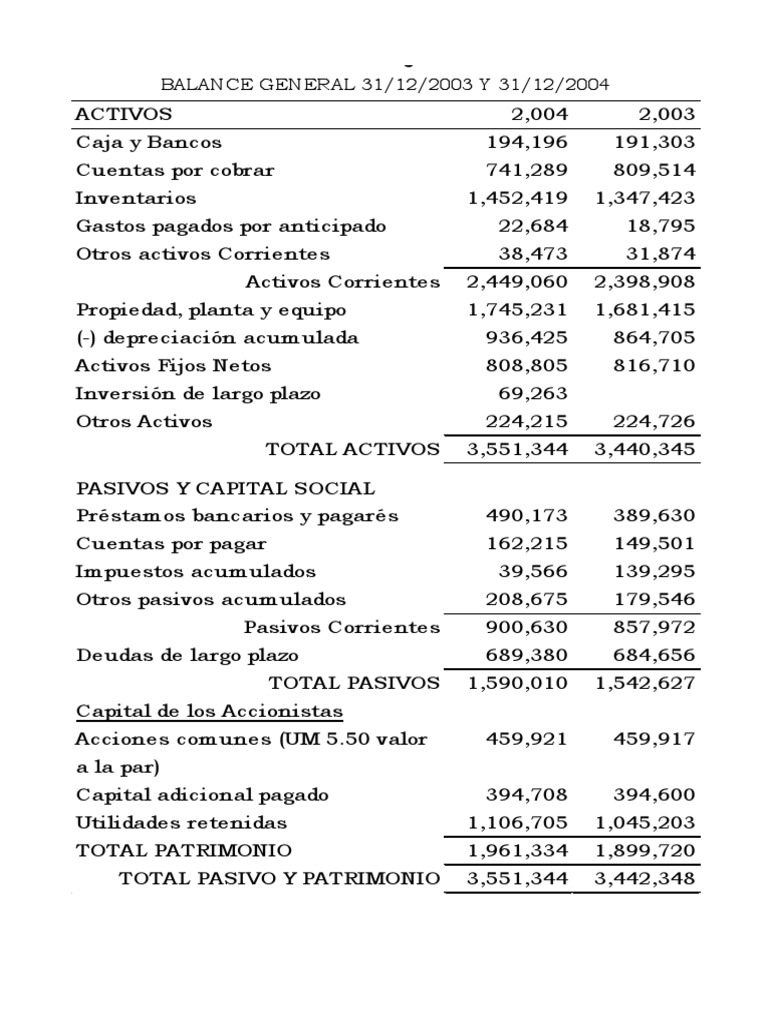Balance General y Estado de Resultados 2003-2004 | PDF | Corporaciones ...