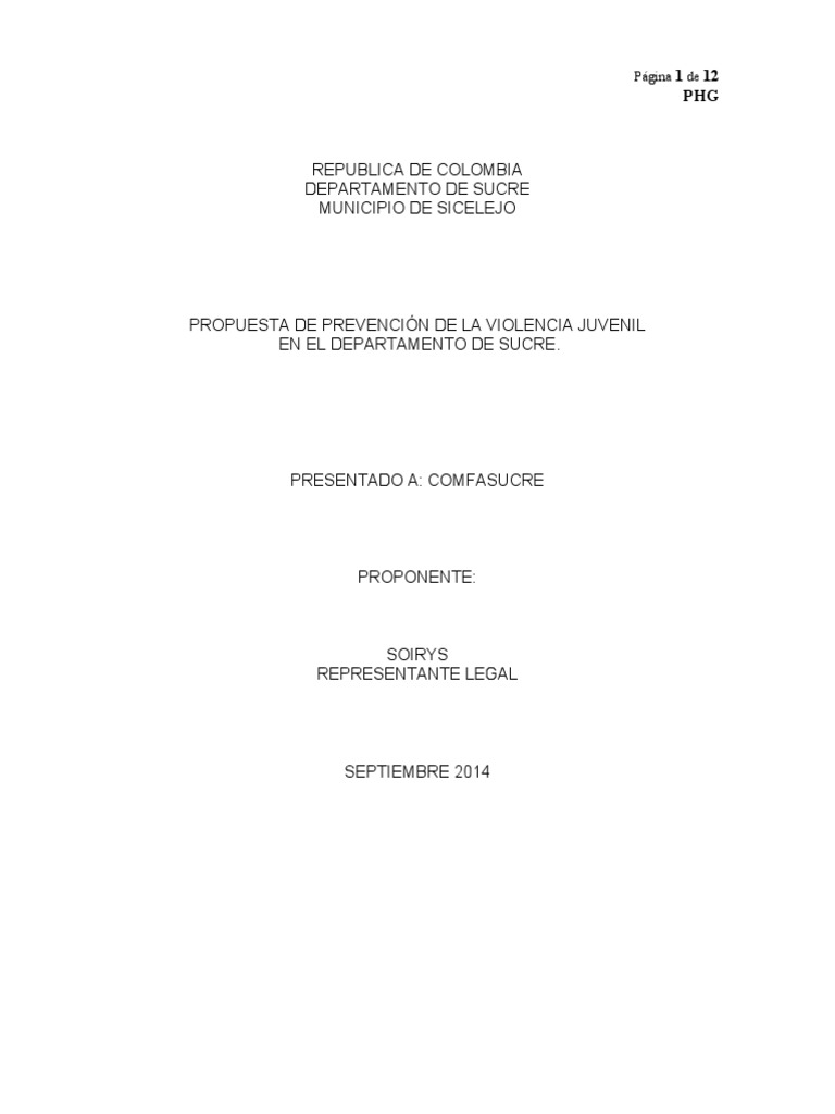 A. Propuesta Técnica Proyecto Prevención de Violencia Juvenil Sucre ...