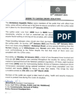 Press Statement - ZRP Warning to curfew order violaters. 19 Jan 2021